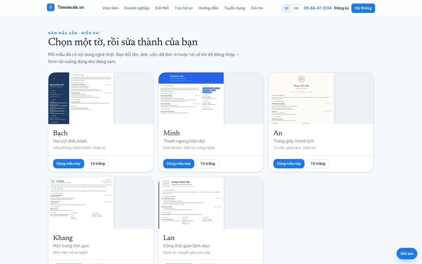 Năm mẫu sơ yếu lý lịch miễn phí: Bạch, Minh, An, Khang, Lan