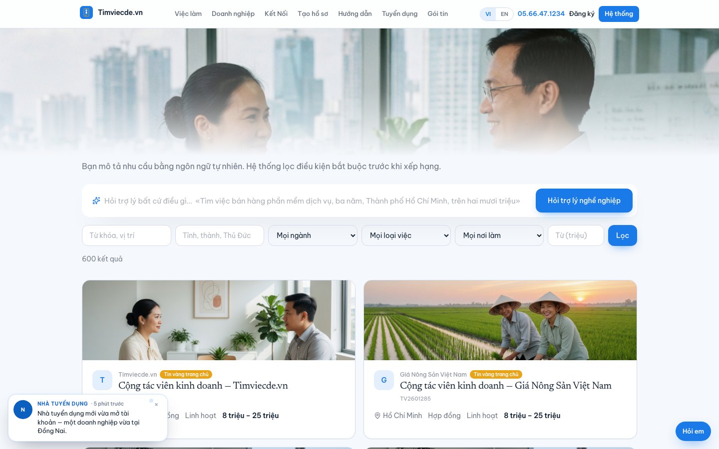 Danh sách việc làm Timviecde.vn, tin vàng Cộng tác viên kinh doanh